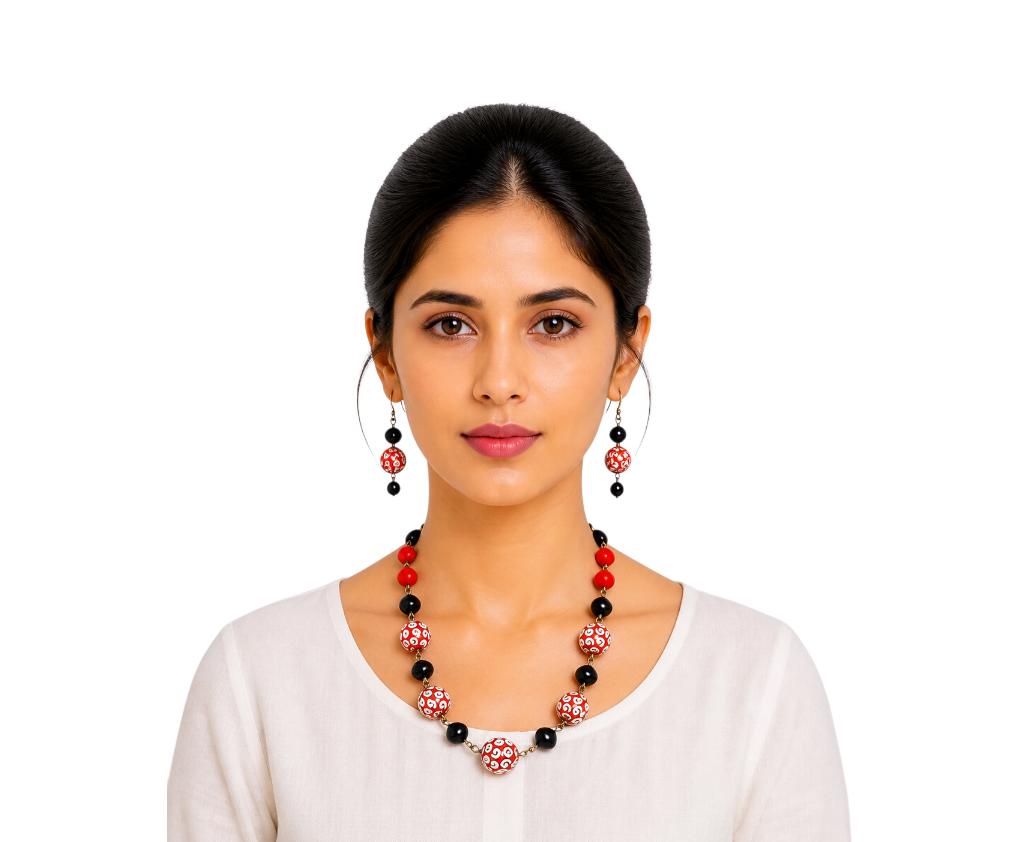 Purely Handmade Terracotta Rope Necklace With Earrings