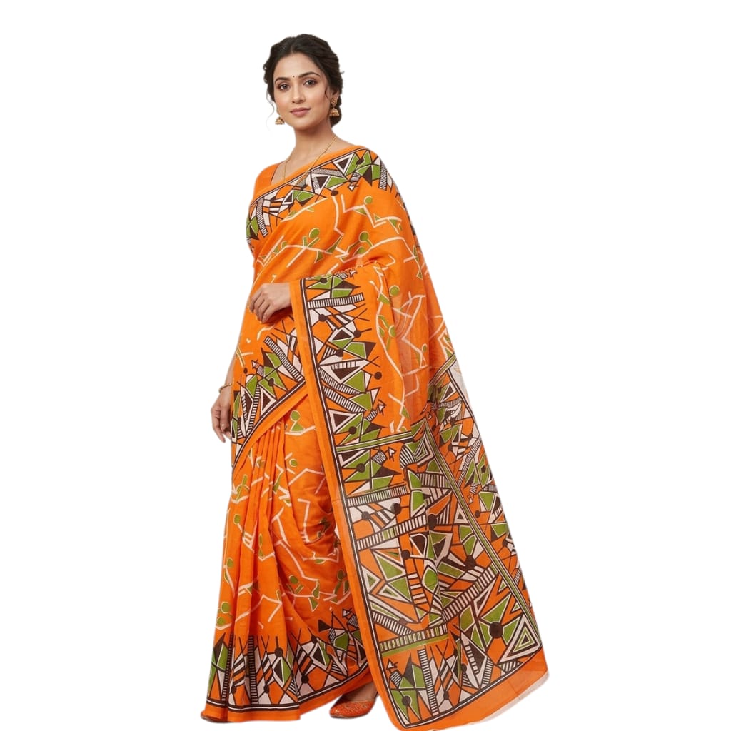 Pure Handloom Cotton Block Printed Saree