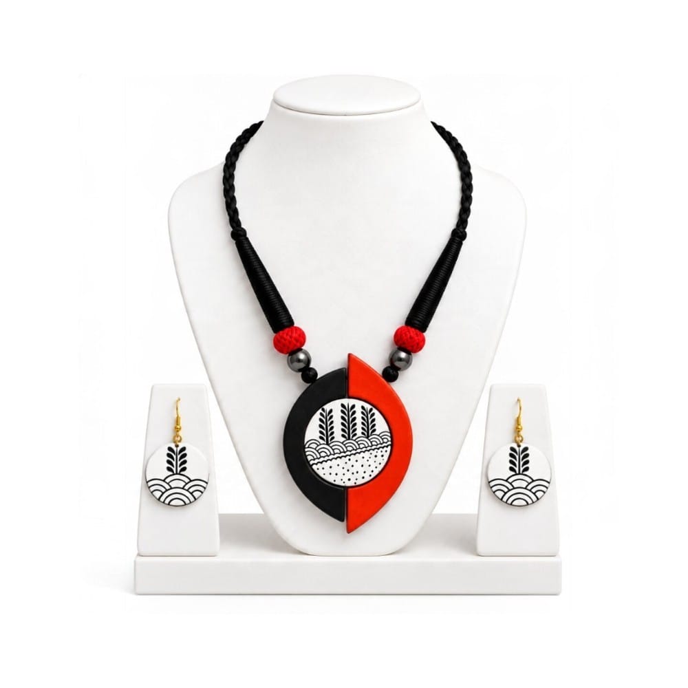 Lightweight Purely Handmade Terracotta Rope Necklace With Earrings