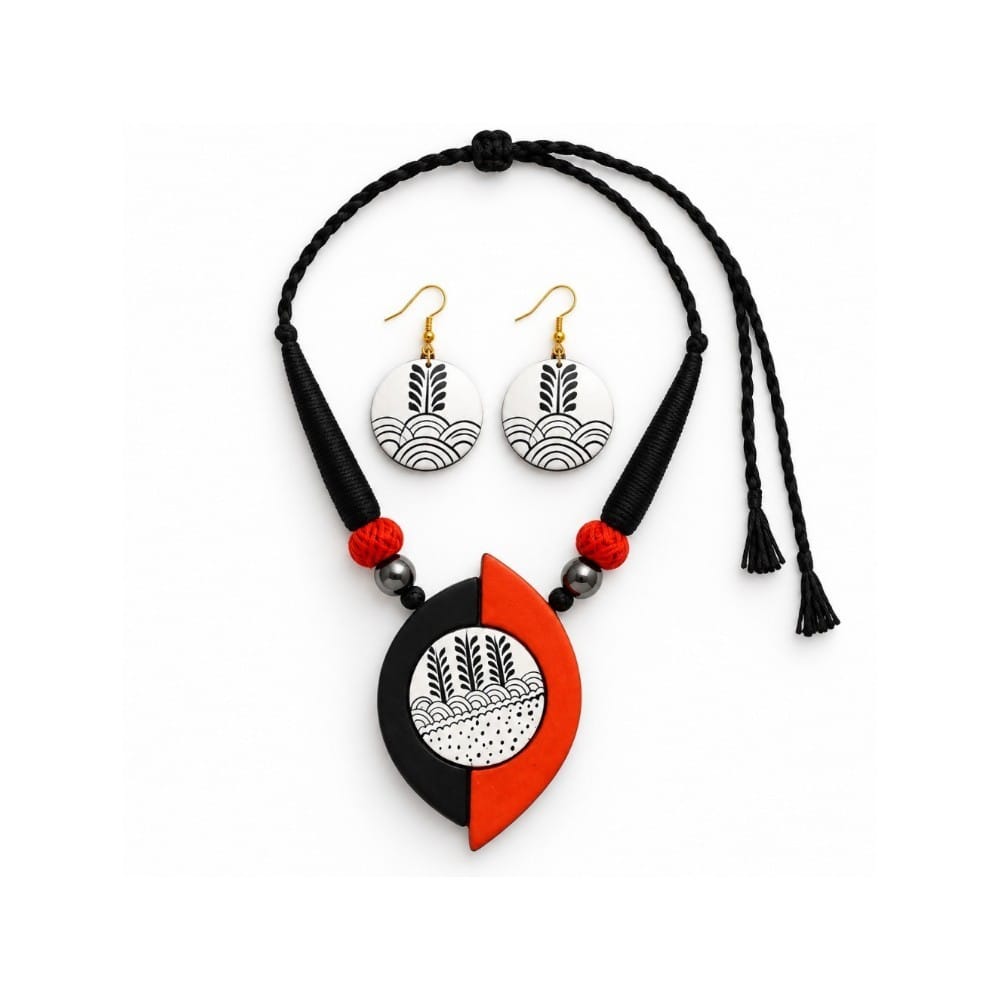 Lightweight Purely Handmade Terracotta Rope Necklace With Earrings
