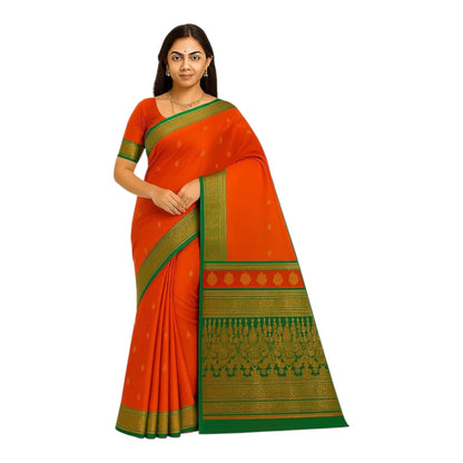 Women's Bomkai Silk Saree with Meenakari Thread & Golden Zari Work
