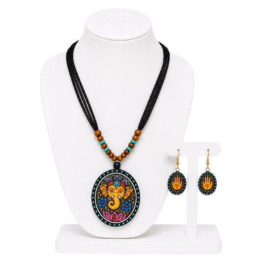 Purely Handmade Terracotta Ganesh Bappa Design Jewellery Necklace Set