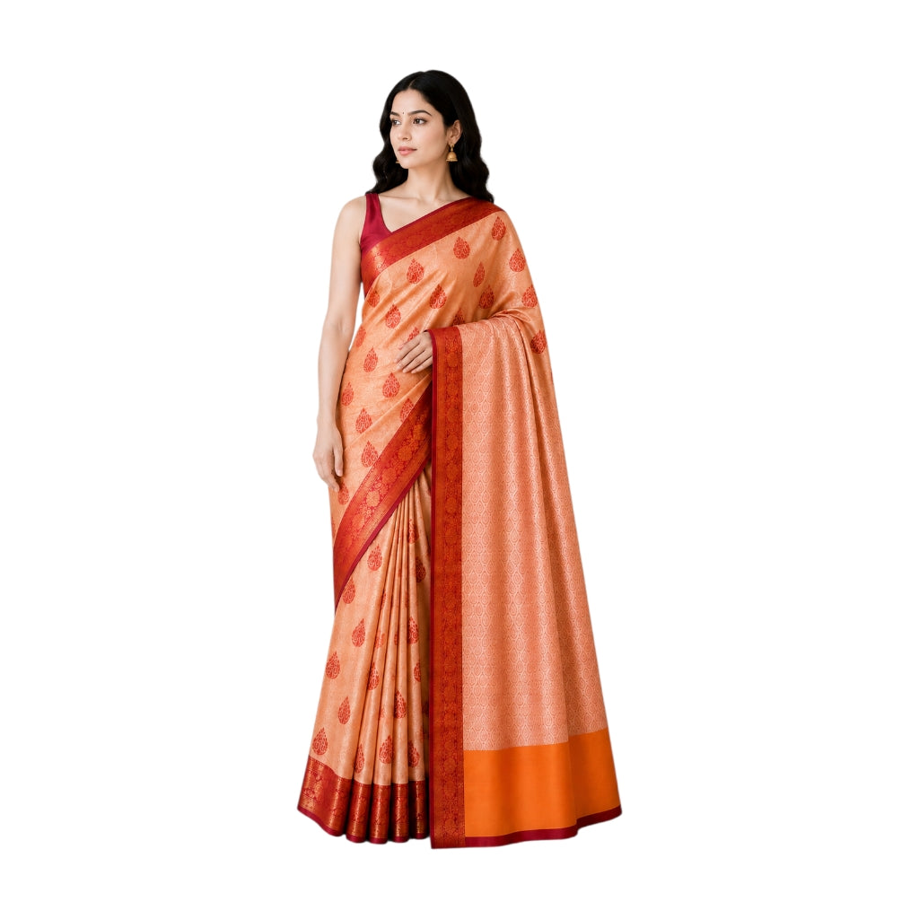 Gorgeous Silk By Cotton Saree With Stunning Zari Woven Ethnic Motifs
