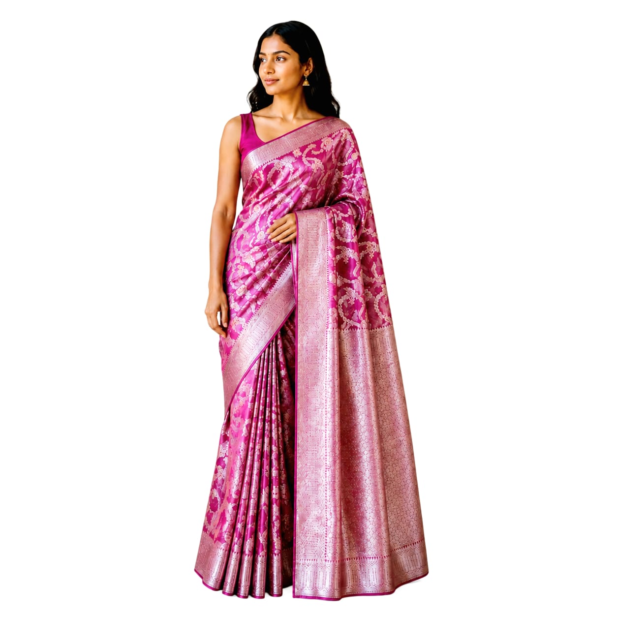 Pink Soft Silk Saree With Silver Zari