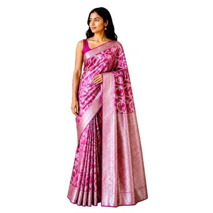 Pink Soft Silk Saree With Silver Zari