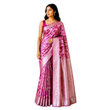 Pink Soft Silk Saree With Silver Zari