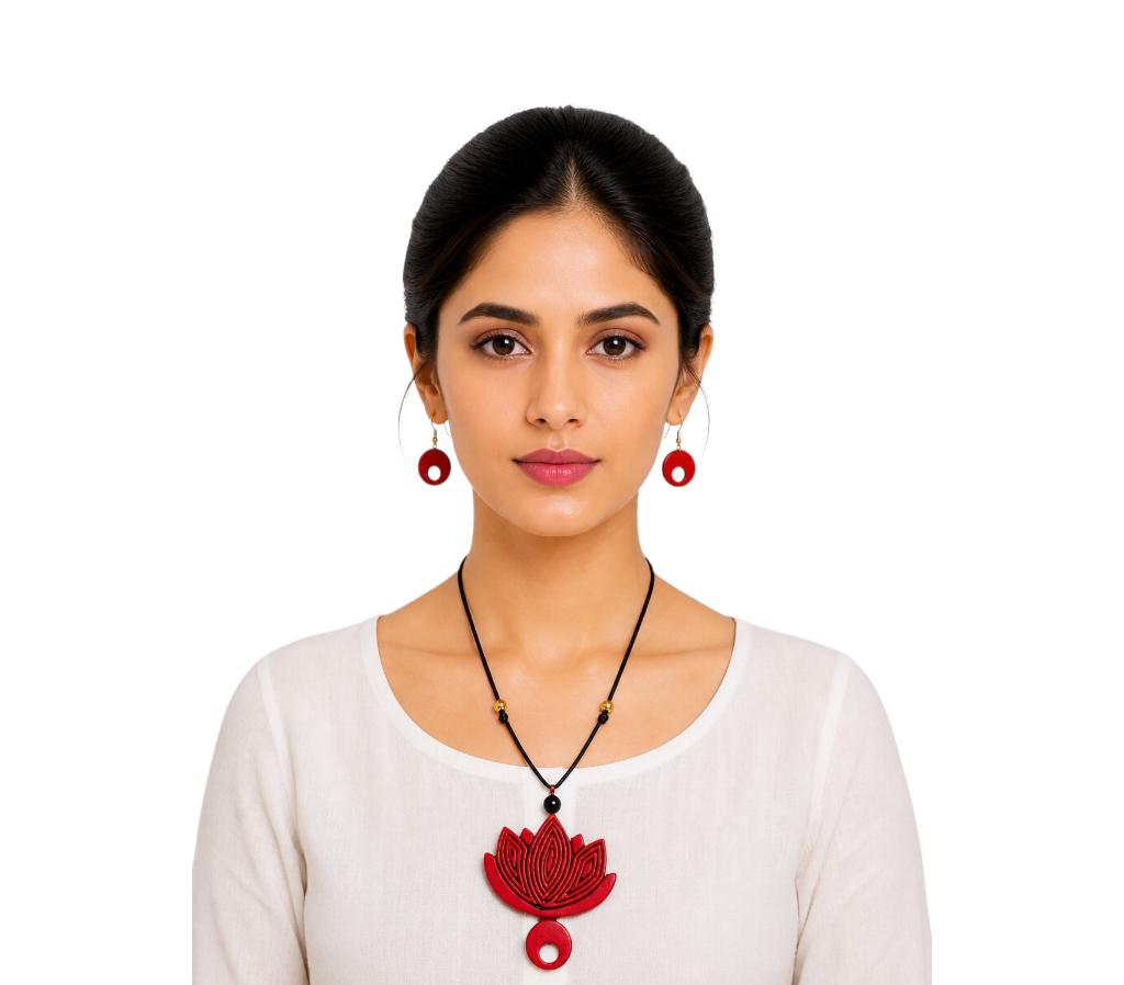 Purely Handmade Terracotta Rope Necklace With Earrings