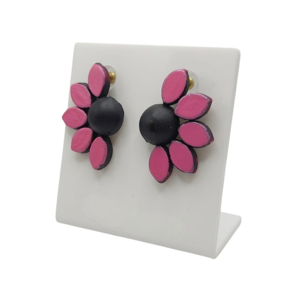 Terracotta Half - Circle Floral Stud Earrings