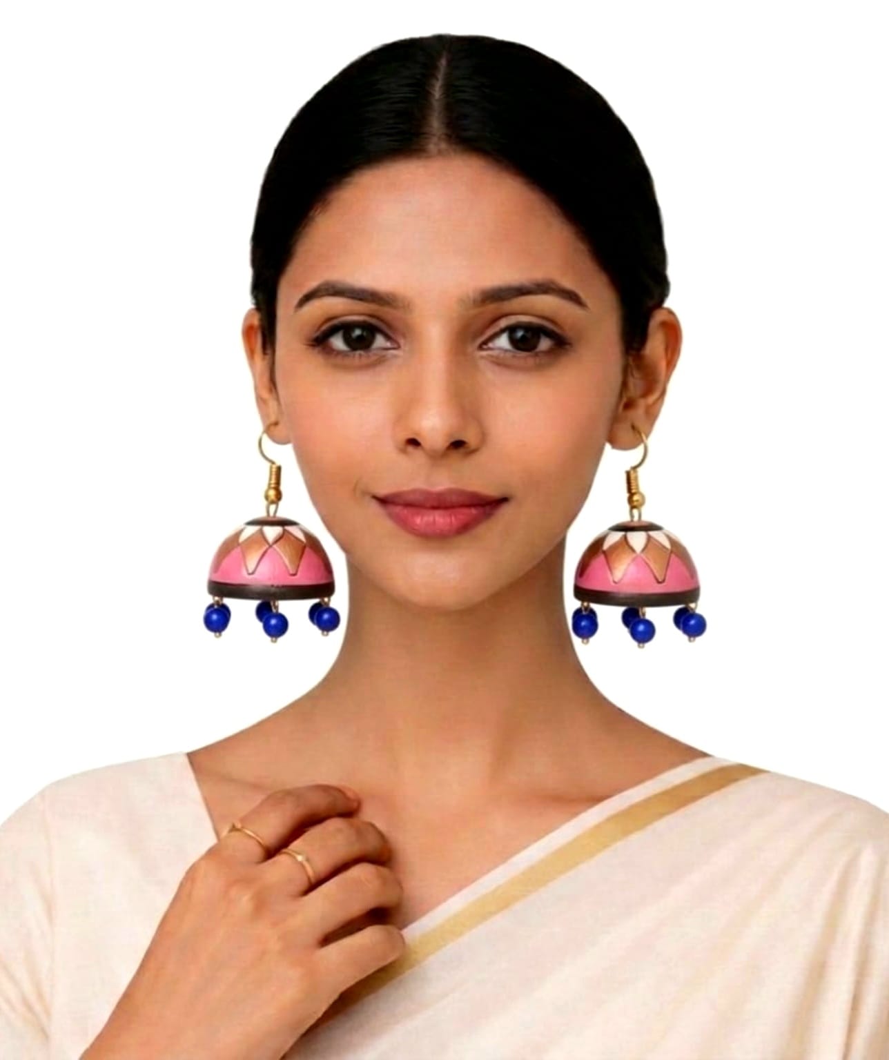Purely Handmade Terracotta Multi-Coloured Dome Shaped Jhumka Earrings(With Beads)