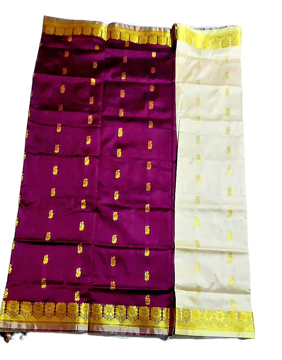 Women's Bomkai Silk Saree with Meenakari Thread & Golden Zari Work