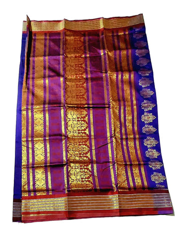 Women's Bomkai Silk Saree with Meenakari Thread & Golden Zari Work