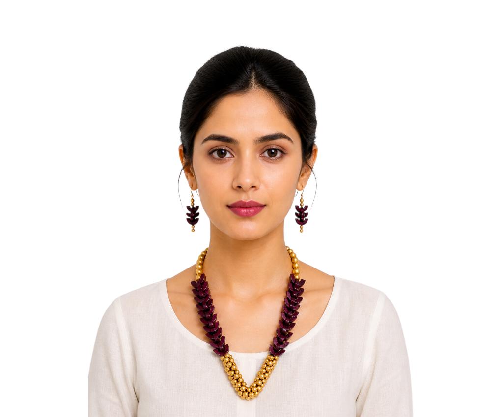 Purely Handmade Terracotta Rope Necklace With Earrings