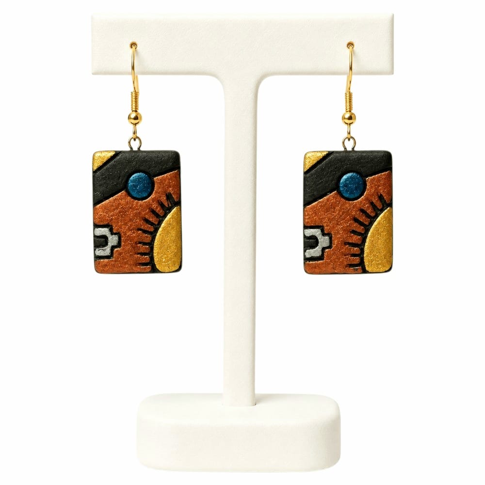 Handmade Mosaic Inspired Abstract Design Terracotta Earrings (Danglers)