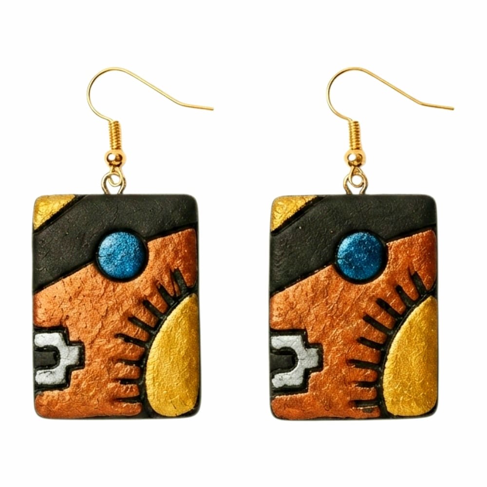 Handmade Mosaic Inspired Abstract Design Terracotta Earrings (Danglers)