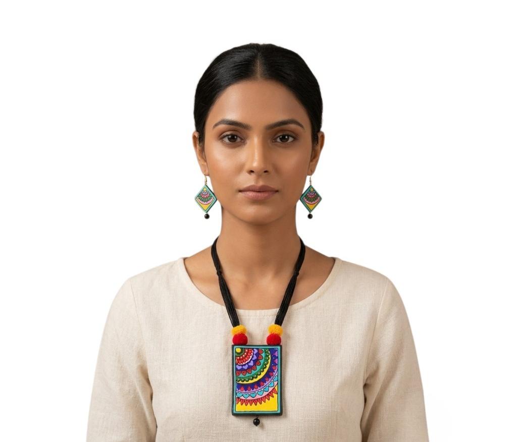 Purely Handmade Terracotta Rope Necklace With Earrings