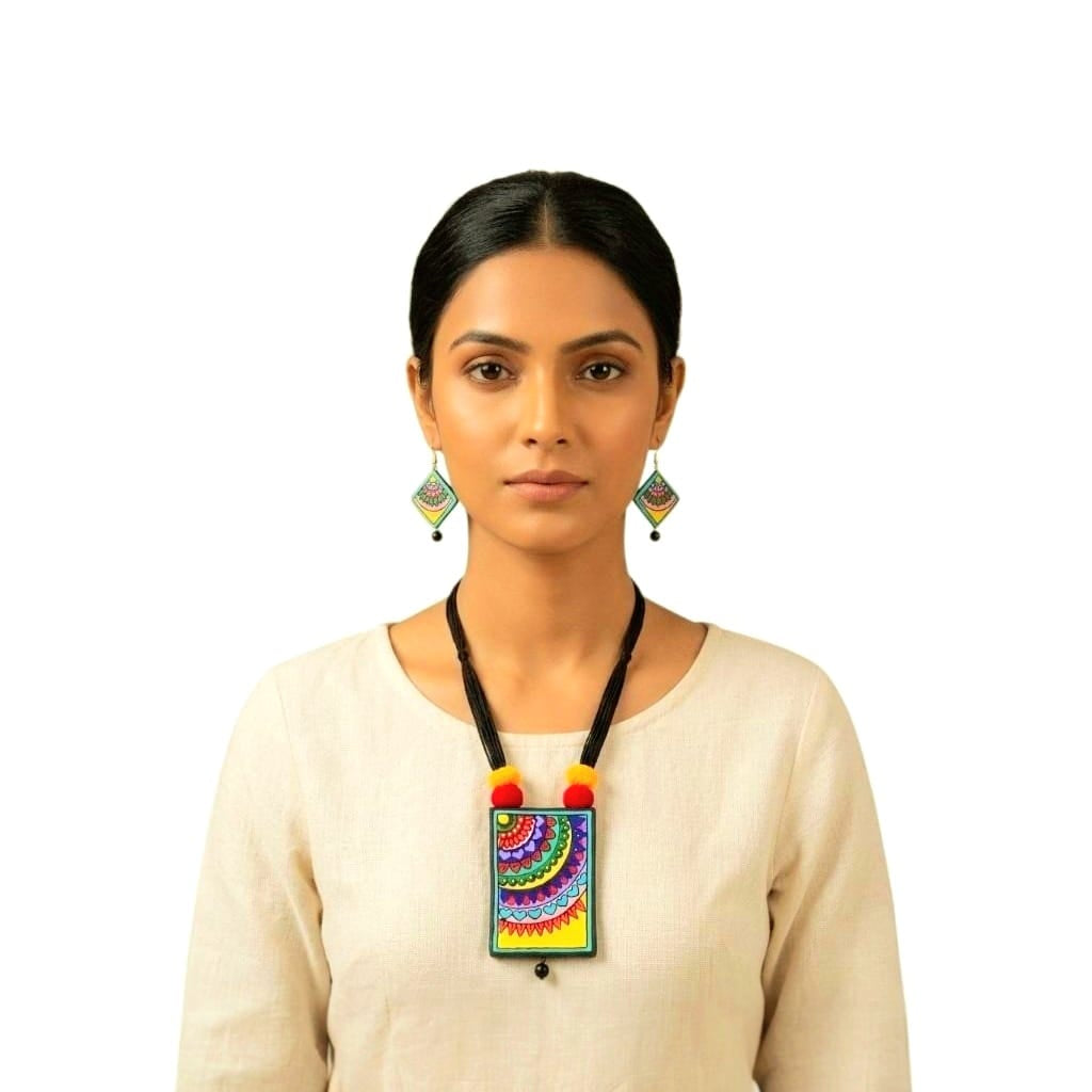 Purely Handmade Terracotta Rope Necklace With Earrings