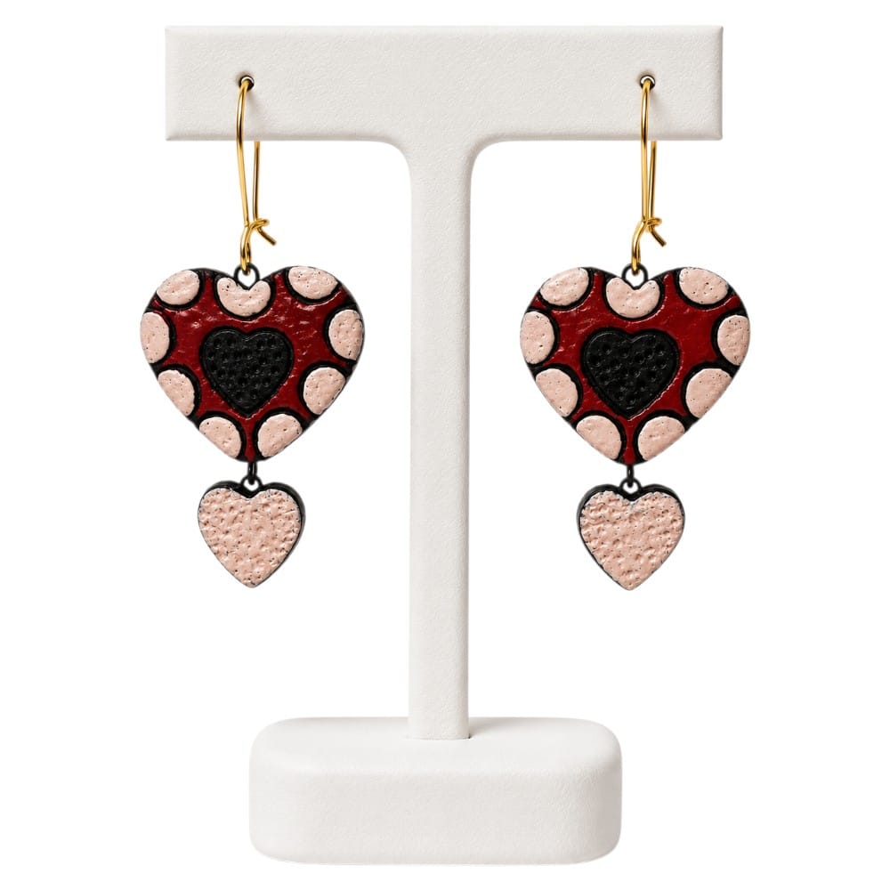 Lightweight Handcrafted Heart Shaped Terracotta Dangle Earrings (Geometric Pattern)