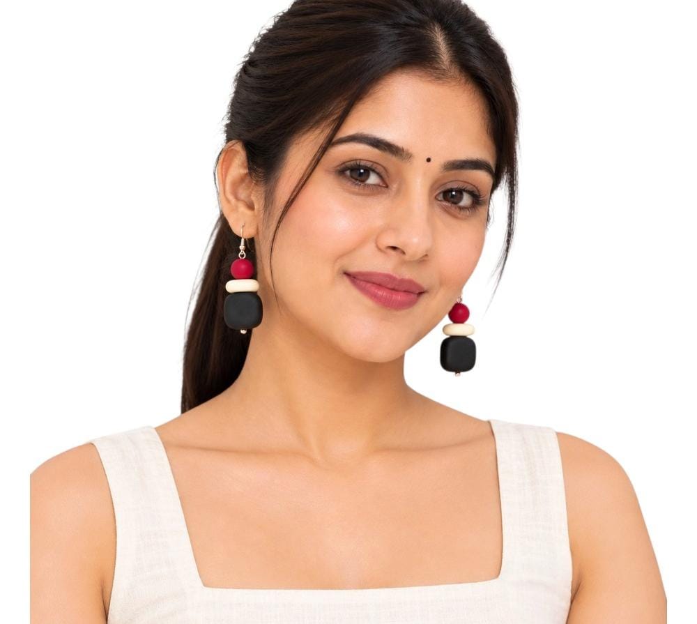 Purely Handmade Matt Finish Clay Drop Earrings