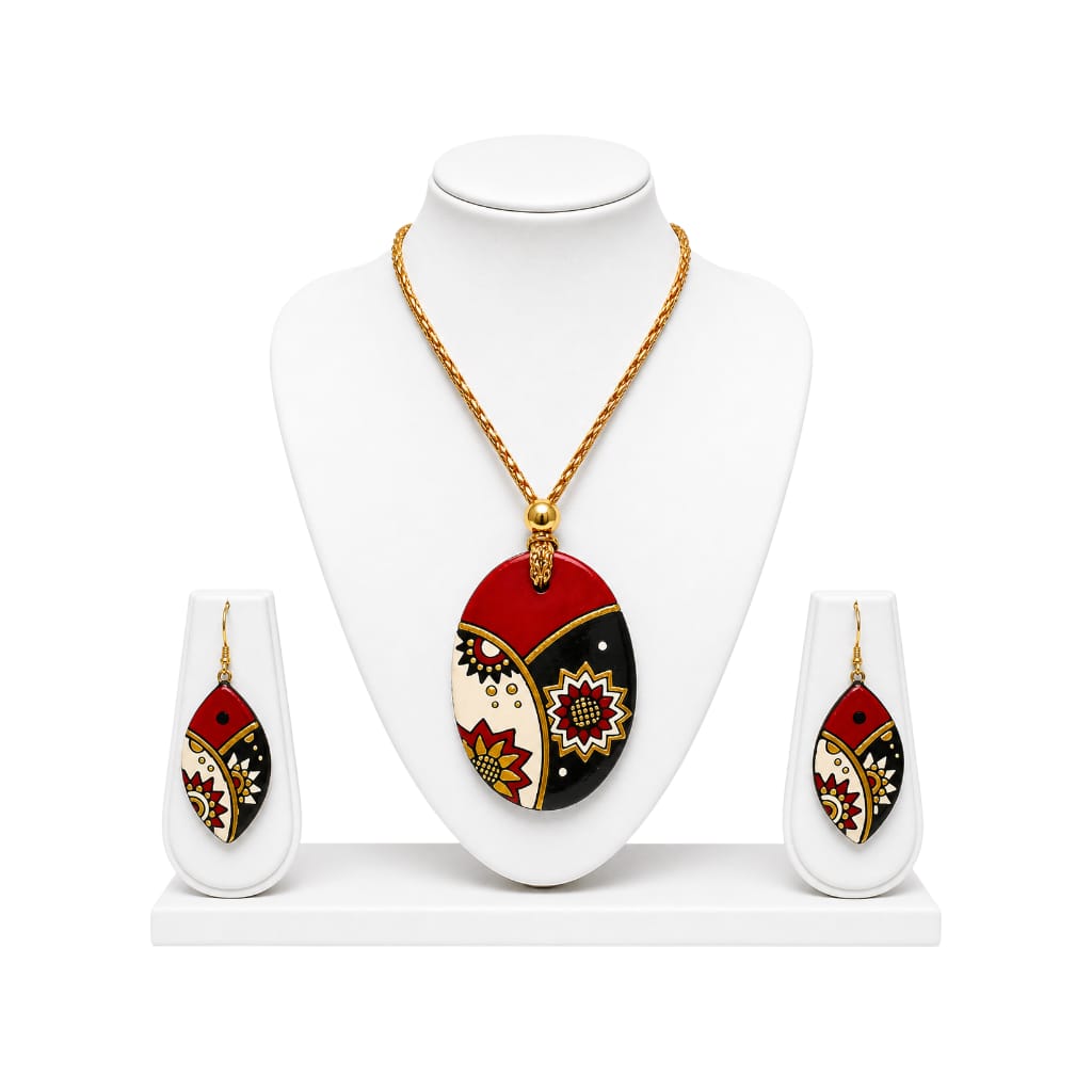 Purely Handmade Terracotta Rope Necklace With Earrings