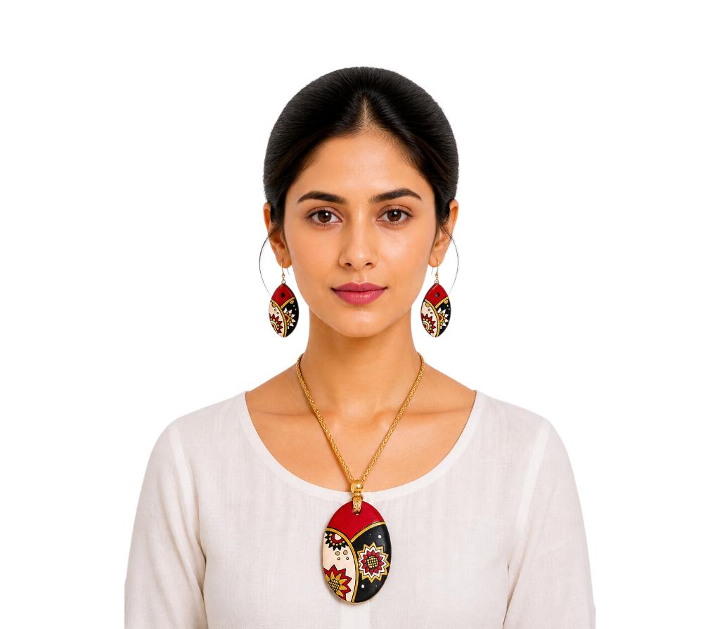Purely Handmade Terracotta Rope Necklace With Earrings