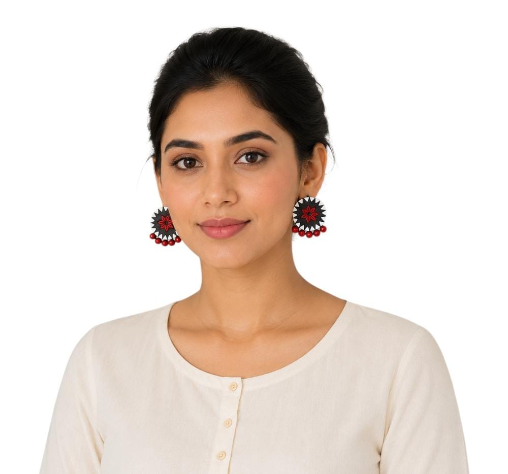 Lightweight Round Shaped Terracotta Stud Earrings