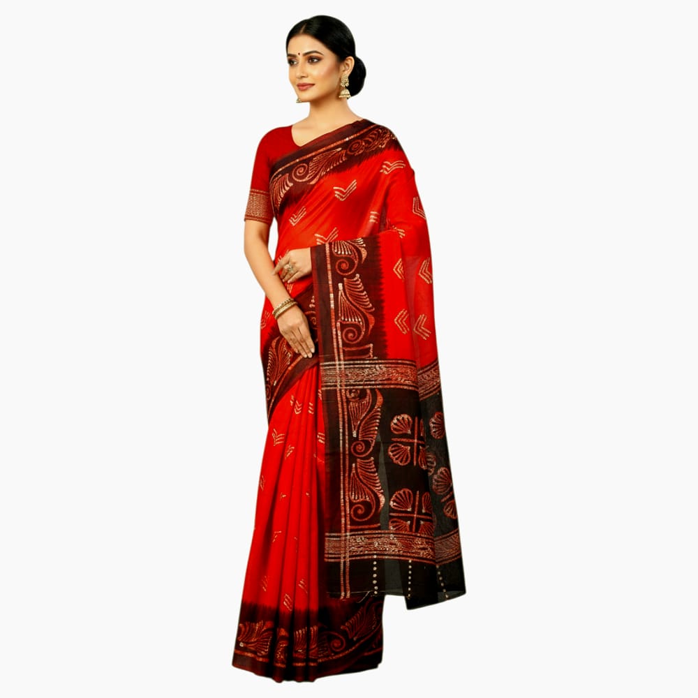 Pure Soft Cotton Lightweight Batik Block Printed Saree