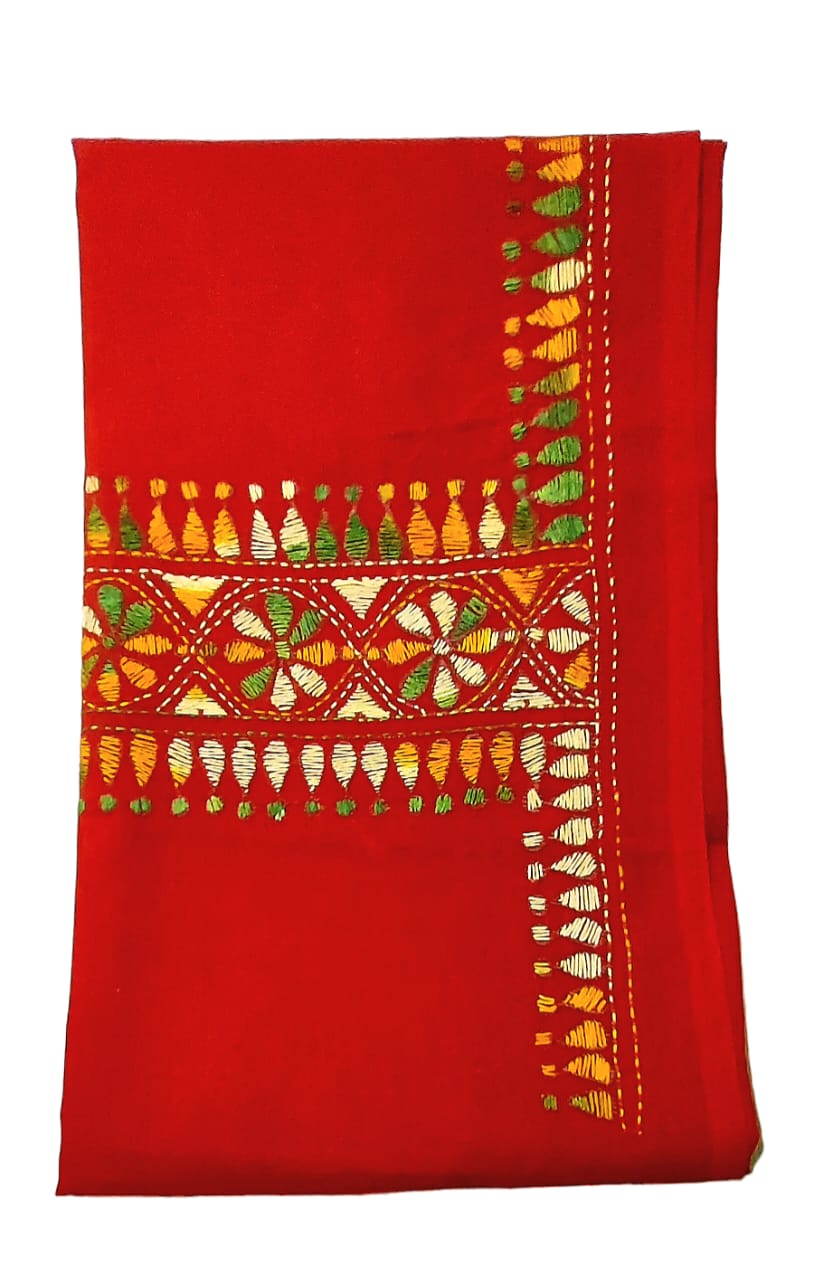 Handmade & Hand Kantha Stitched Embroidered Cotton Blouse Piece(Unstitched)