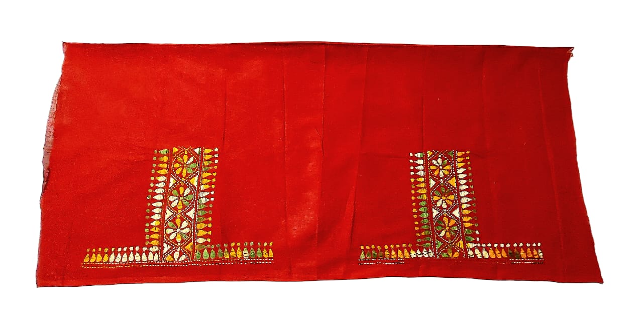 Handmade & Hand Kantha Stitched Embroidered Cotton Blouse Piece(Unstitched)