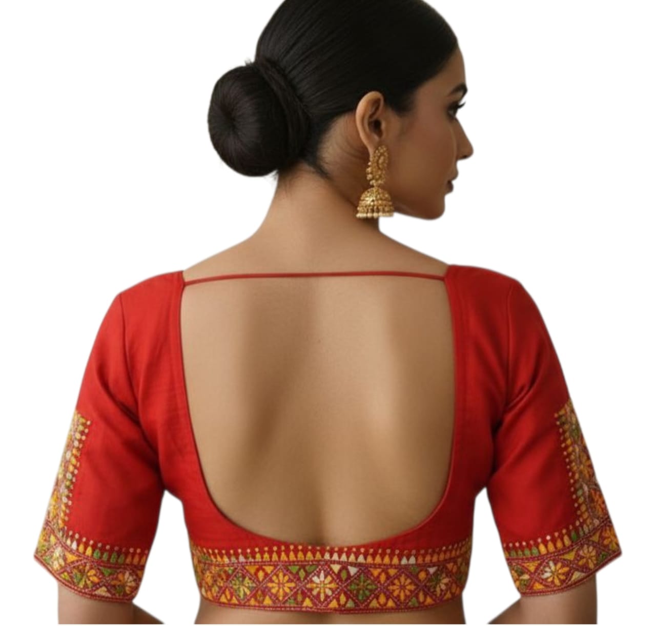 Handmade & Hand Kantha Stitched Embroidered Cotton Blouse Piece(Unstitched)