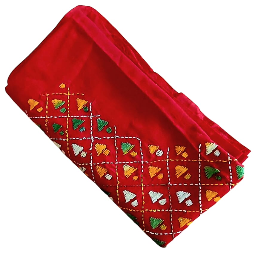 Handmade & Hand Kantha Stitched Embroidered Cotton Blouse Piece(Unstitched)