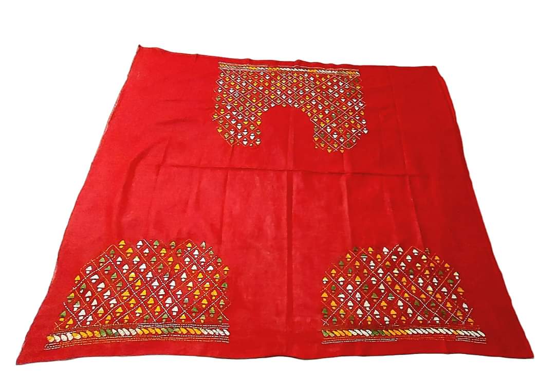 Handmade & Hand Kantha Stitched Embroidered Cotton Blouse Piece(Unstitched)
