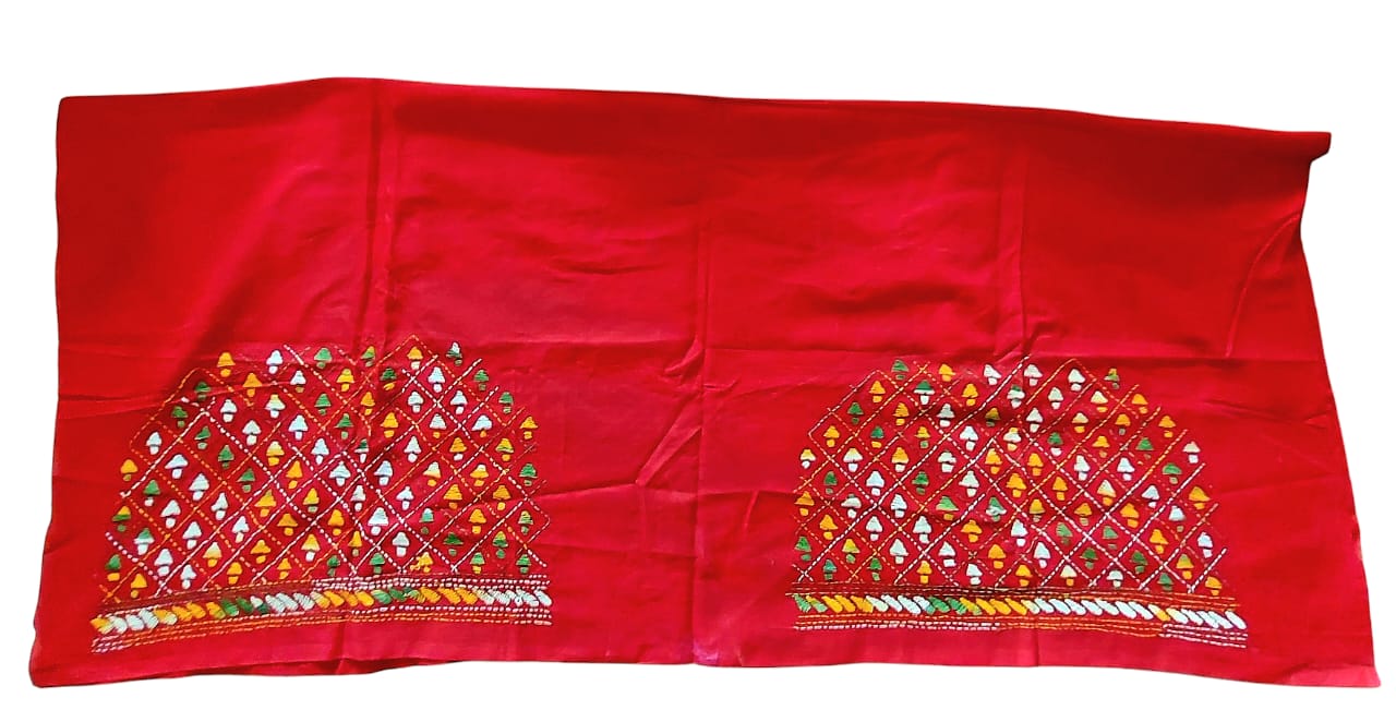 Handmade & Hand Kantha Stitched Embroidered Cotton Blouse Piece(Unstitched)