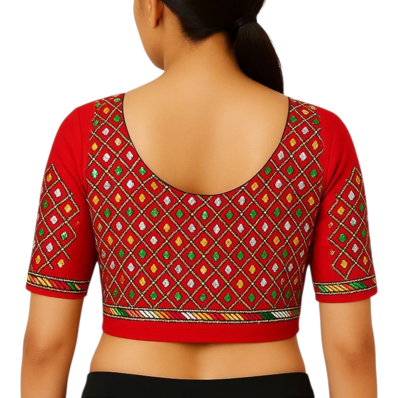 Handmade & Hand Kantha Stitched Embroidered Cotton Blouse Piece(Unstitched)