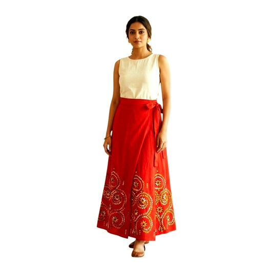 Kantha Stitch Hand Embroidered Women's Cotton Wrap Around Skirt