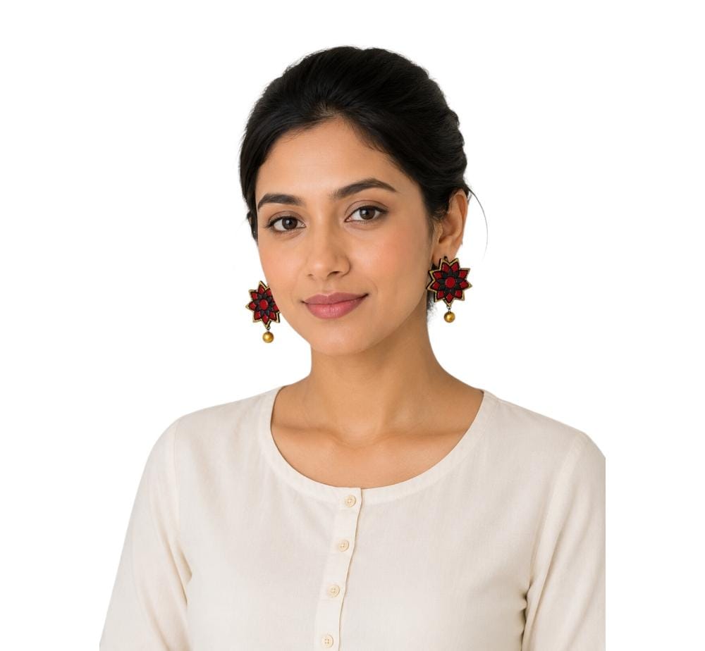 Lightweight Floral Terracotta Stud Earrings
