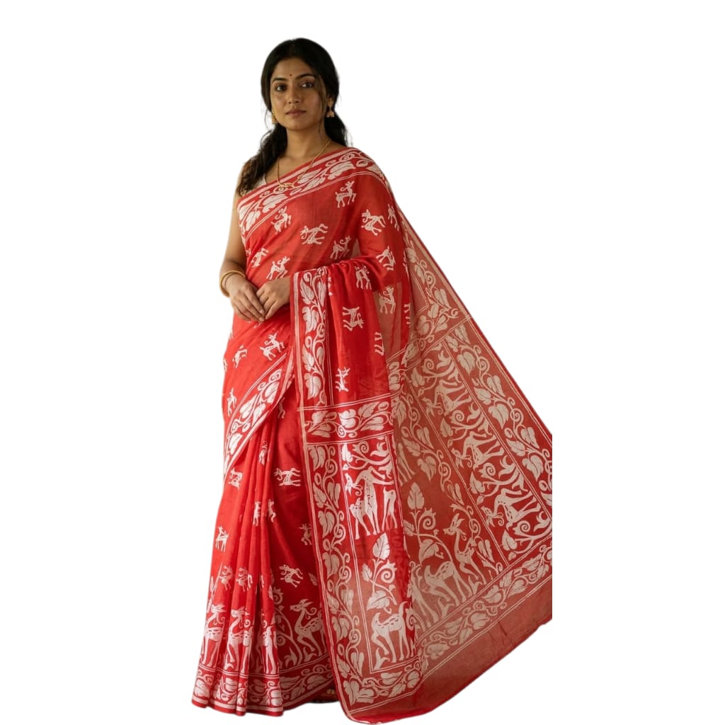 Pure Handloom Cotton Block Printed Saree