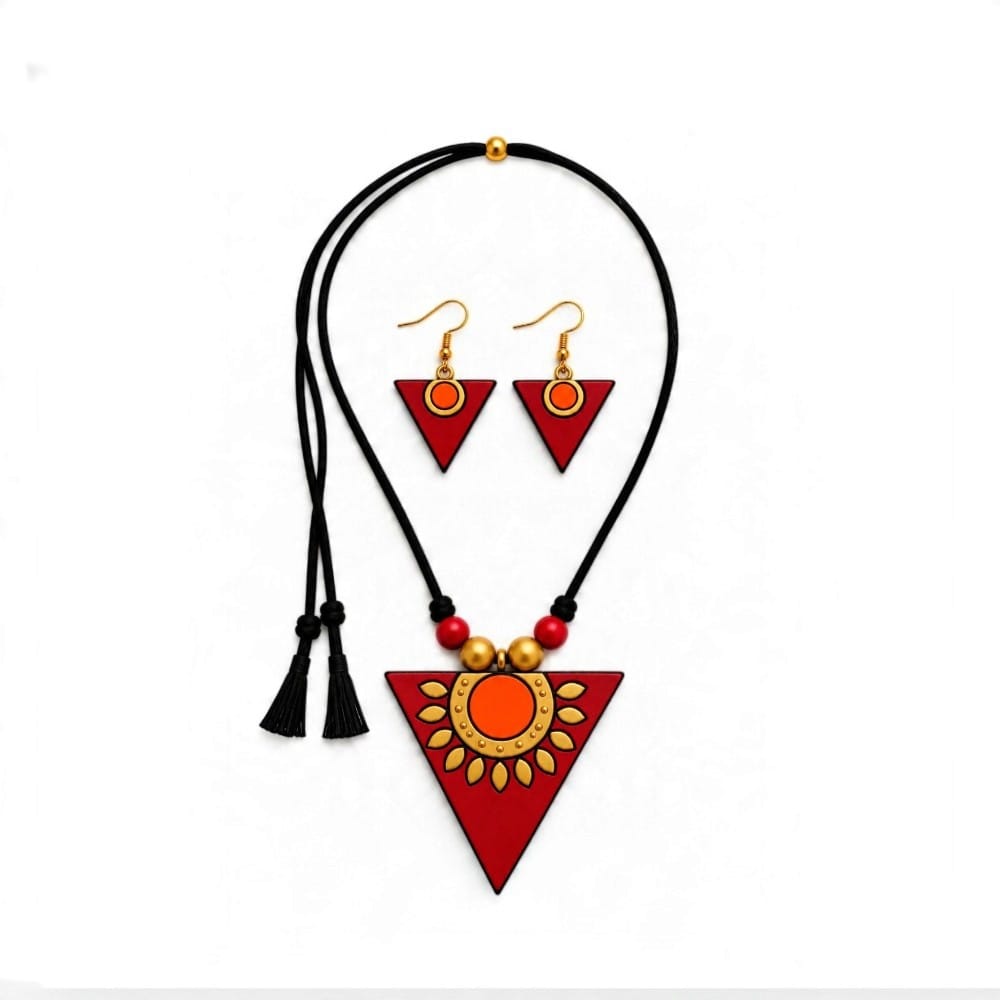 Lightweight Purely Handmade Terracotta Rope Necklace With Earrings