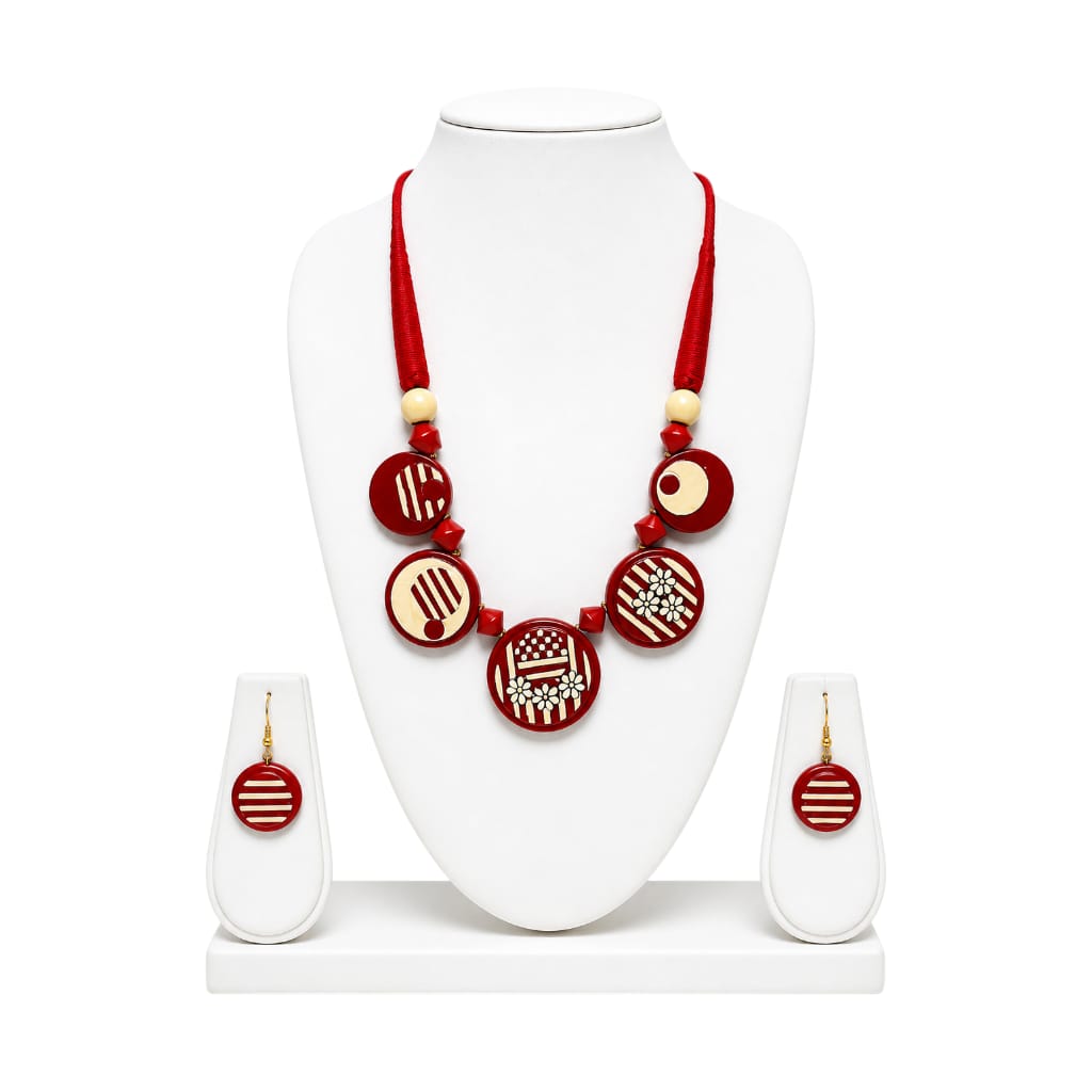 Purely Handmade Terracotta Rope Necklace With Earrings