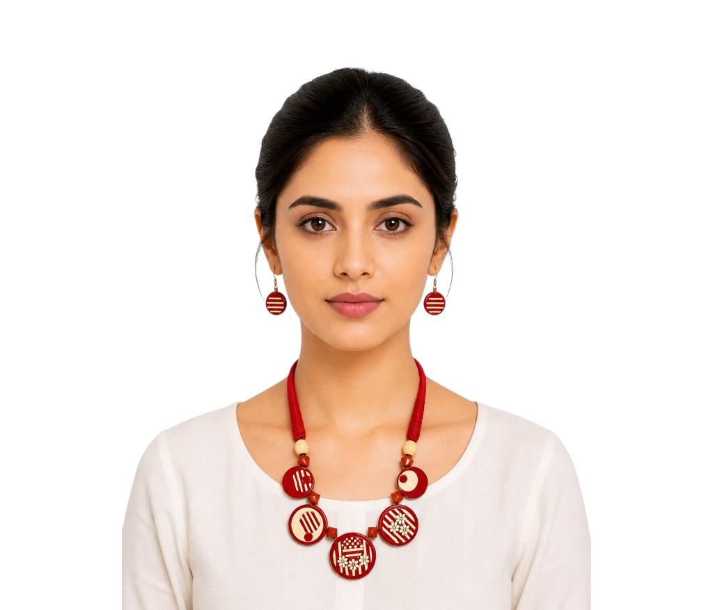 Purely Handmade Terracotta Rope Necklace With Earrings