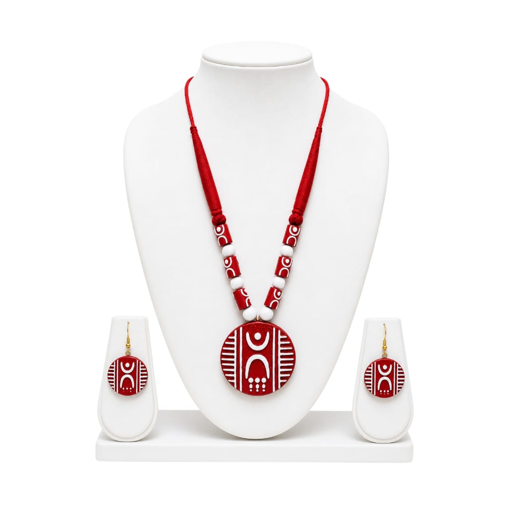 Purely Handmade Terracotta Rope Necklace With Earrings