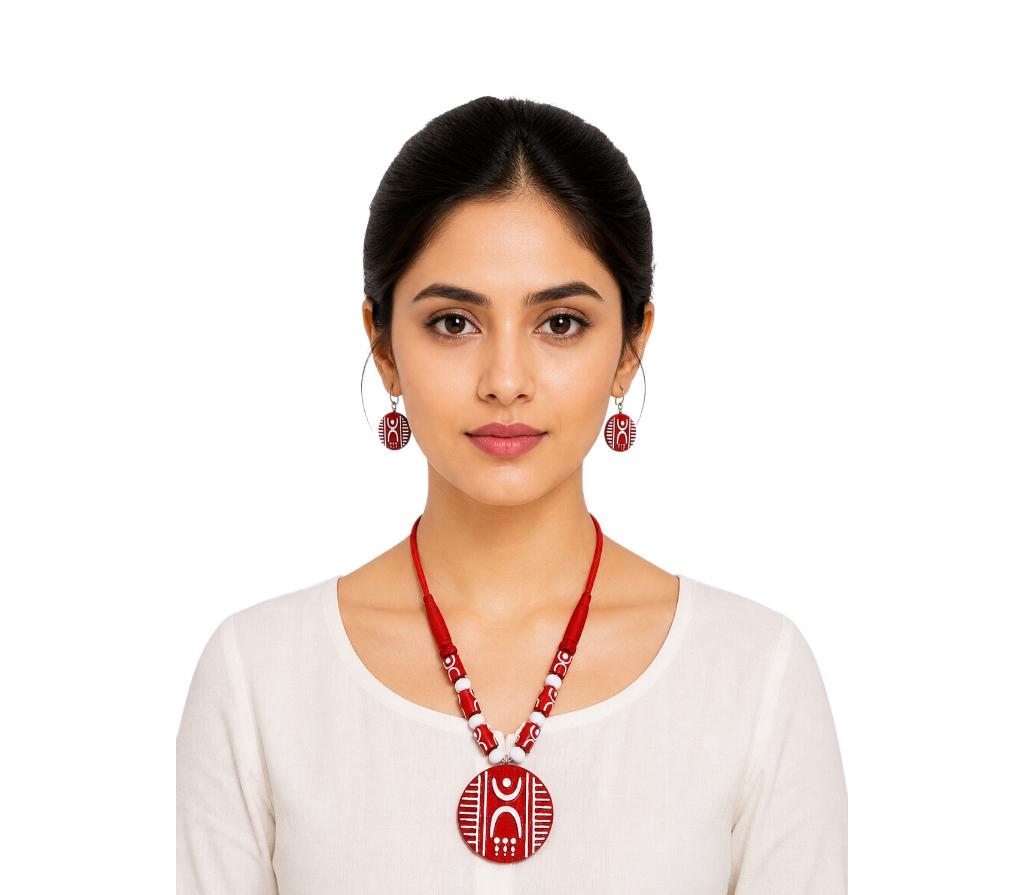 Purely Handmade Terracotta Rope Necklace With Earrings