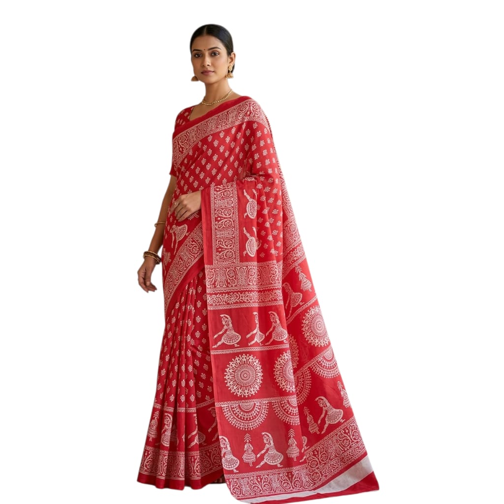 Pure Handloom Cotton Block Printed Saree