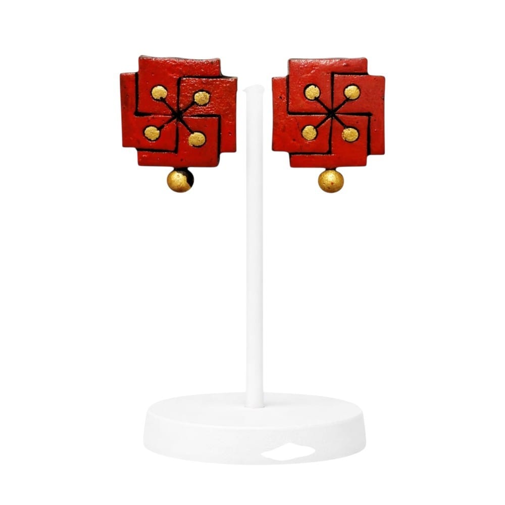 Fashweave Purely Handmade Terracotta Stud Earrings (Half Circle Floral Design)