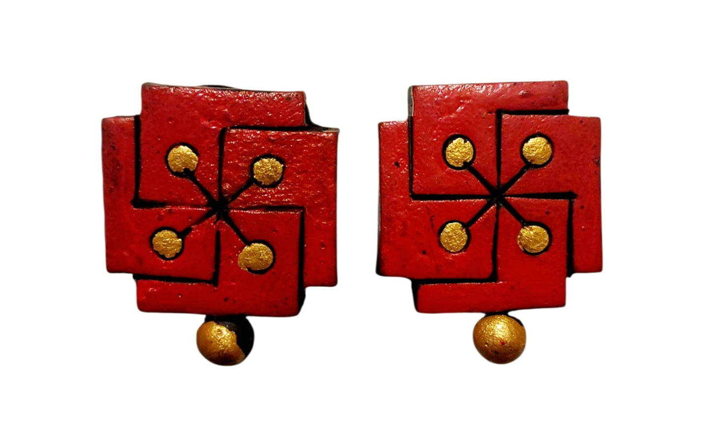 Fashweave Purely Handmade Terracotta Stud Earrings (Half Circle Floral Design)
