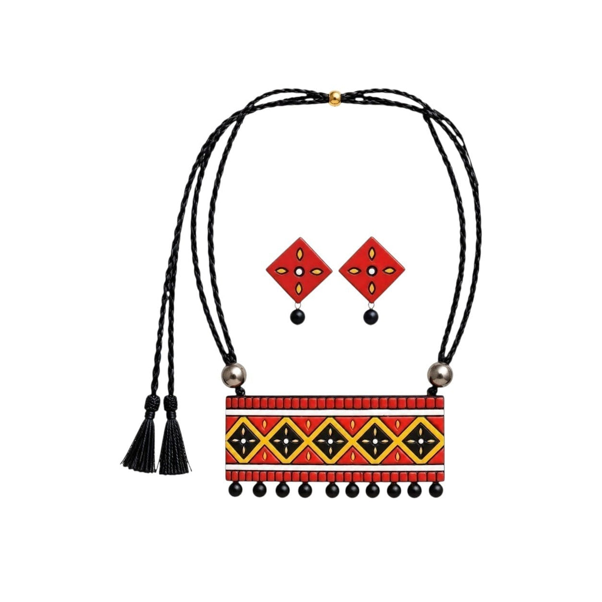 Lightweight Purely Handmade Terracotta Rope Necklace With Earrings