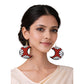 Terracotta Half-Moon Shaped Dangle Earrings(Floral Design)