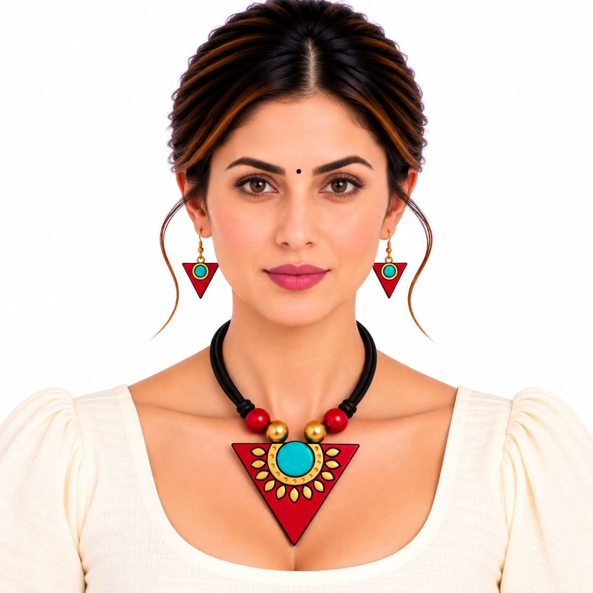 Lightweight Purely Handmade Terracotta Rope Necklace With Earrings