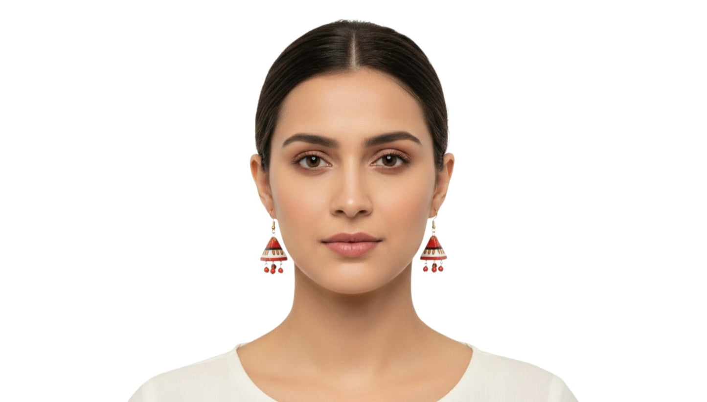 Purely Handmade Terracotta Metallic Conical Jhumka Designer Earrings