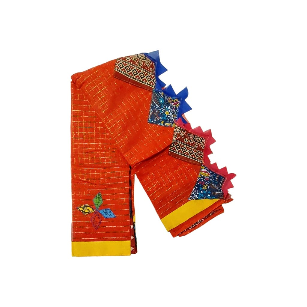 Pure Cotton Handmade Kalamkari Patchwork Saree