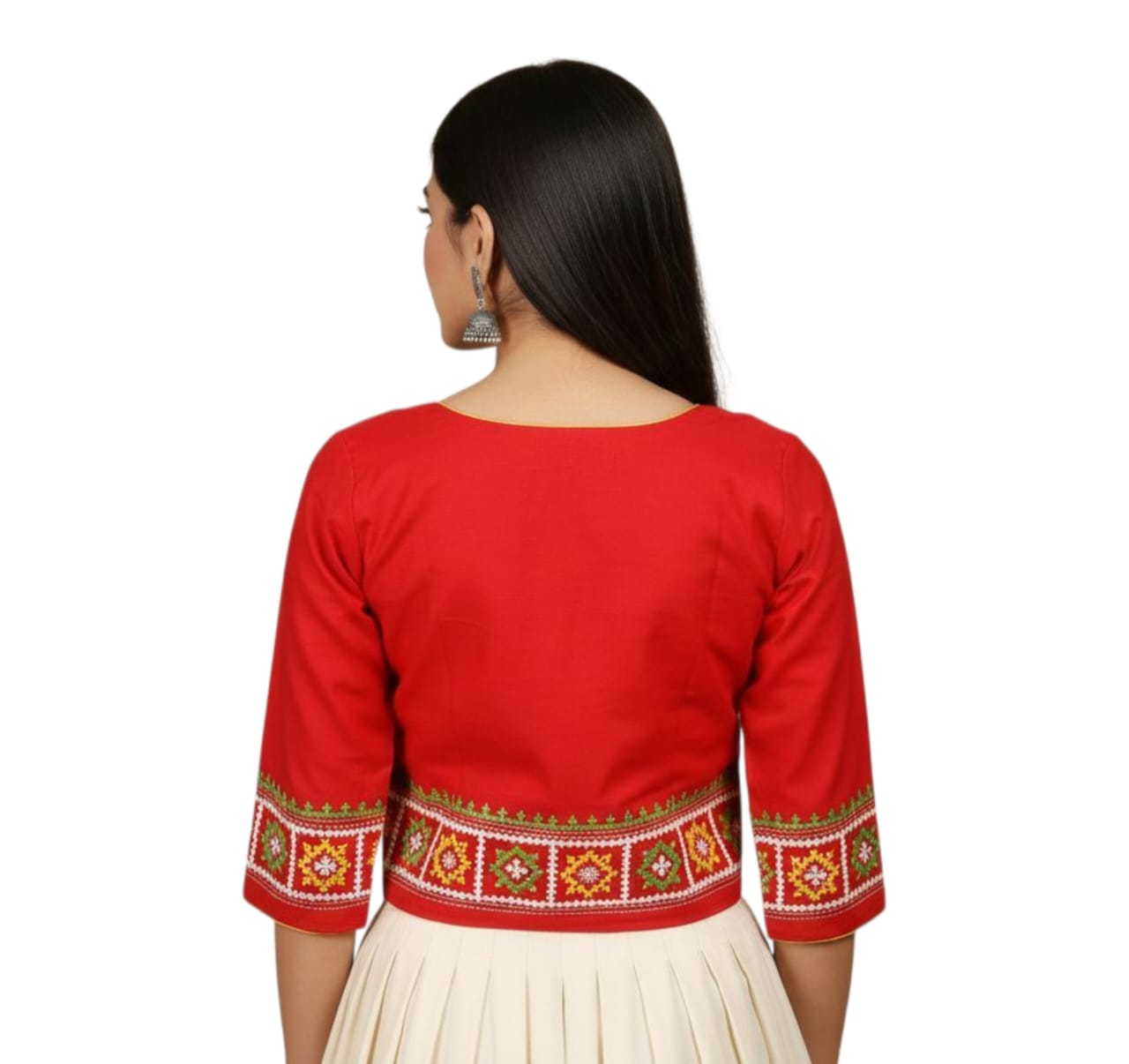 Hand Embroidered Gujarati Stitch Blouse Piece for Women & Girls